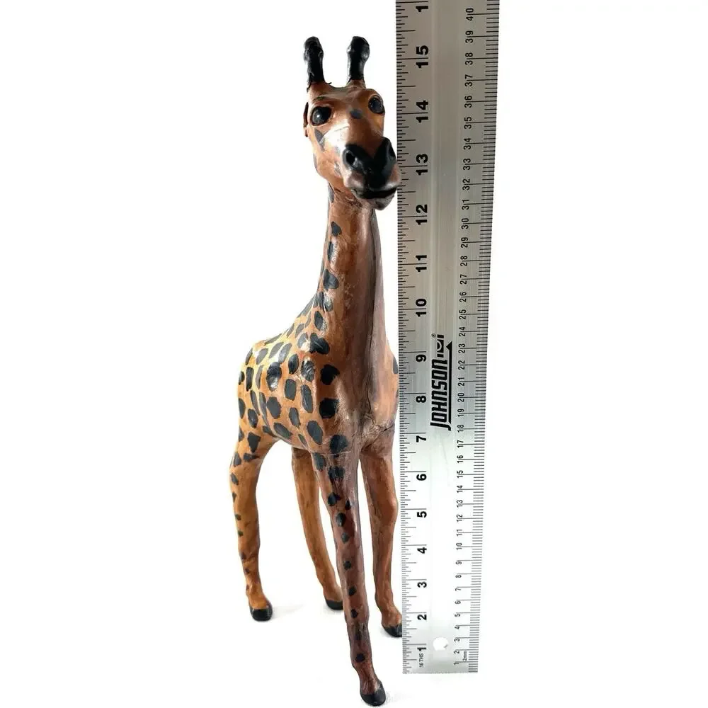 Hand Carved Leather Giraffe Figurine 15” African Safari Animal Sculpture Kenya